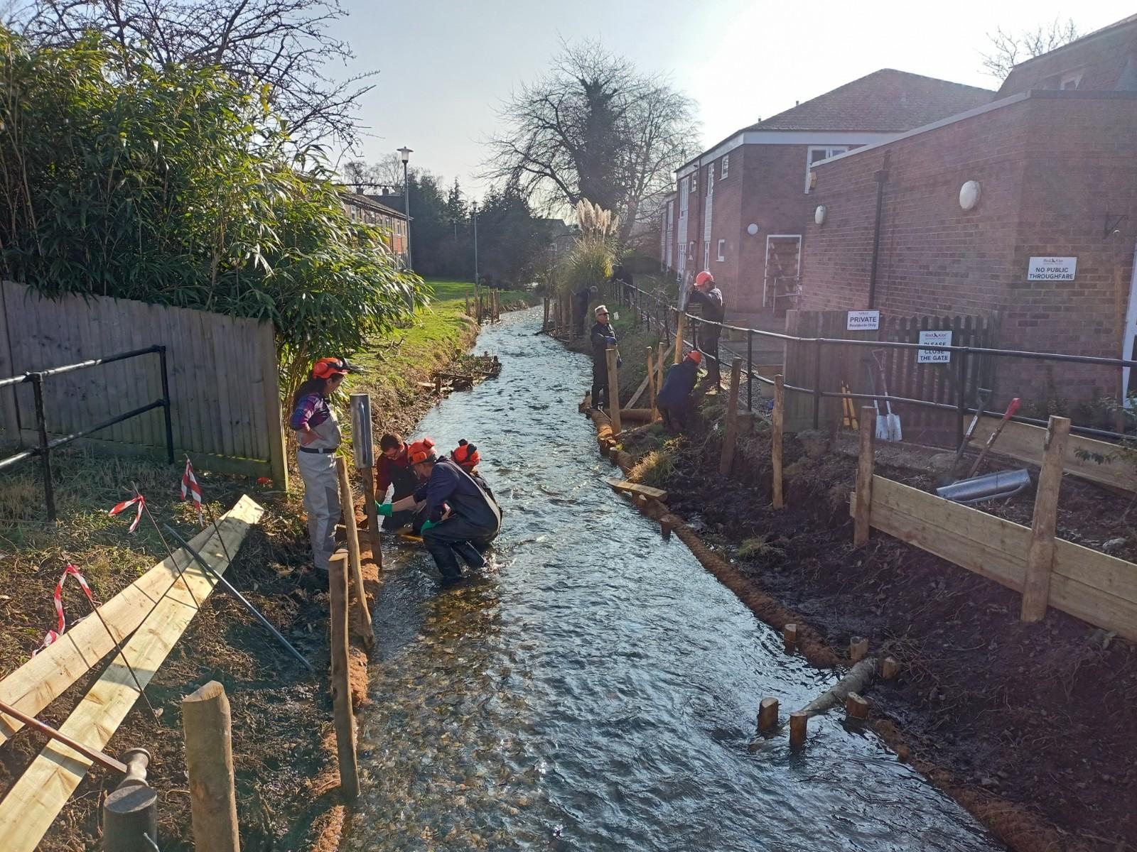 Volunteers helping with River Restoration work at Barrowcroft