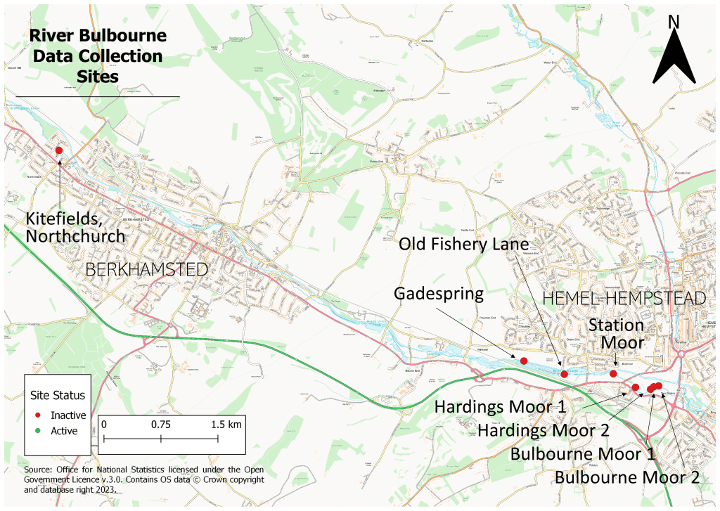 River Bulbourne Riverfly monitoring site map